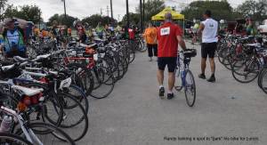 Randy parking bike at lunch sunday